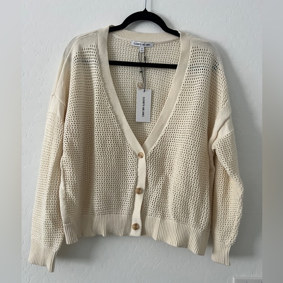 Elizabeth and James Sweaters - Elizabeth and James Open Knit Cardigan XXL Cream Cotton Button Front NWT